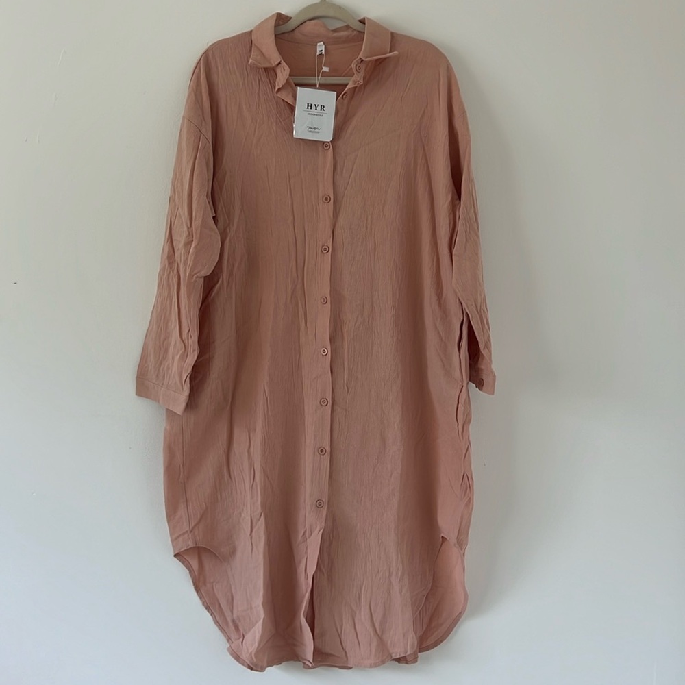 HYR Design Style Long Sleeve Button Down Midi Dress